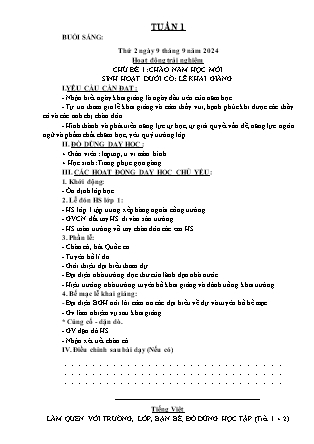 Kế hoạch bài dạy các môn Lớp 1 - Tuần 1 - Năm học 2024-2025 - Nguyễn Thị Hòa