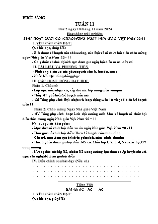 Kế hoạch bài dạy các môn Lớp 1 - Tuần 11 - Năm học 2024-2025 - Nguyễn Thị Hòa