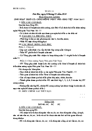 Kế hoạch bài dạy các môn Lớp 1 - Tuần 11 - Năm học 2024-2025 - Trần Thị Hà Giang