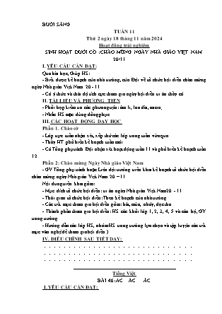 Kế hoạch bài dạy các môn Lớp 1 - Tuần 11 - Năm học 2024-2025 - Trần Thị Nga