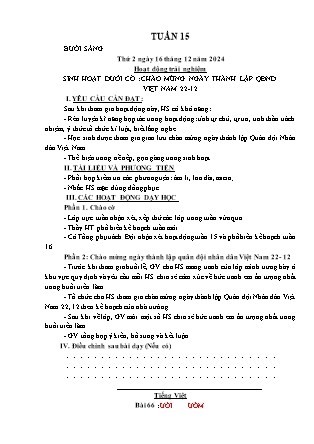 Kế hoạch bài dạy các môn Lớp 1 - Tuần 15 - Năm học 2024-2025 - Nguyễn Thị Hòa