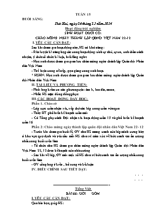 Kế hoạch bài dạy các môn Lớp 1 - Tuần 15 - Năm học 2024-2025 - Trần Thị Hà Giang