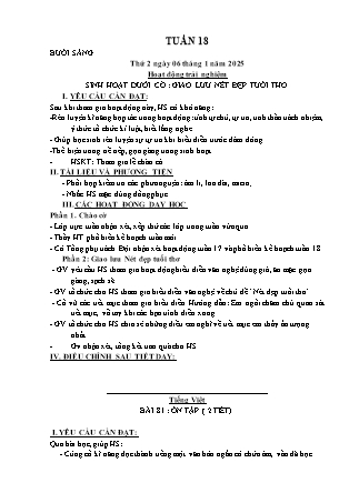 Kế hoạch bài dạy các môn Lớp 1 - Tuần 18 - Năm học 2024-2025 - Trần Thị Nga