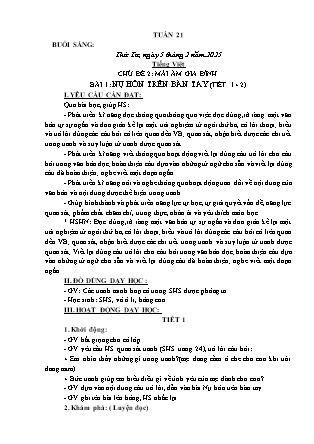 Kế hoạch bài dạy các môn Lớp 1 - Tuần 21 - Năm học 2024-2025 - Trần Thị Hà Giang