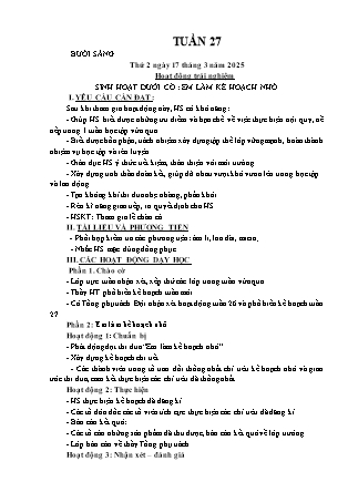Kế hoạch bài dạy các môn Lớp 1 - Tuần 27 - Năm học 2024-2025 - Nguyễn Thị Hòa