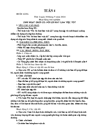 Kế hoạch bài dạy các môn Lớp 1 - Tuần 4 - Năm học 2024-2025 - Nguyễn Thị Hòa