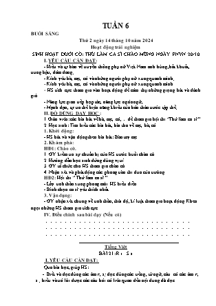 Kế hoạch bài dạy các môn Lớp 1 - Tuần 6 - Năm học 2024-2025 - Nguyễn Thị Hòa