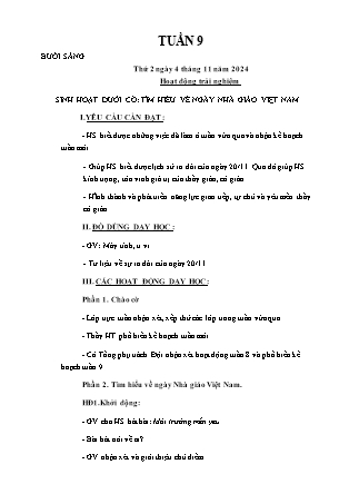 Kế hoạch bài dạy các môn Lớp 2 - Tuần 9 - Năm học 2024-2025 - Hồ Thị Hiền
