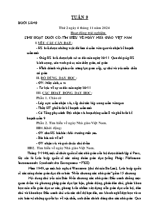 Kế hoạch bài dạy các môn Lớp 2 - Tuần 9 - Năm học 2024-2025 - Nguyễn Thị Hiền