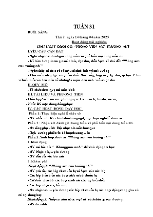 Kế hoạch bài dạy các môn Lớp 3 - Tuần 31 - Năm học 2024-2025 - Nguyễn Thị Sỹ