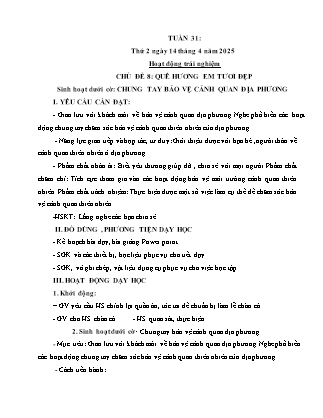 Kế hoạch bài dạy các môn Lớp 4 - Tuần 31 - Năm học 2024-2025 - Thiều Thị Thủy