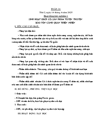 Kế hoạch bài dạy các môn Lớp 5 - Tuần 31 - Năm học 2024-2025 - Trần Thị Huyền