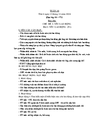 Kế hoạch bài dạy Đạo đức Lớp 2 + Lớp 4 - Tuần 10 - Năm học 2024-2025 - Phan Xuân Hiệp