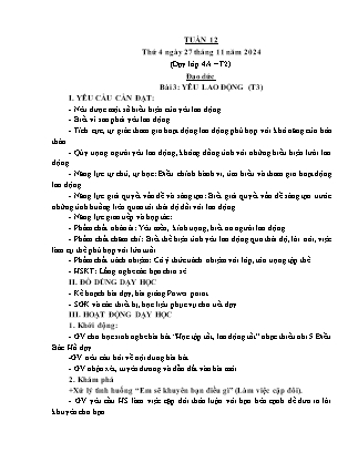 Kế hoạch bài dạy Đạo đức Lớp 2 + Lớp 4 - Tuần 12 - Năm học 2024-2025 - Phan Xuân Hiệp