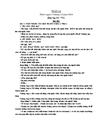 Kế hoạch bài dạy Đạo đức Lớp 2 + Lớp 4 - Tuần 14 - Năm học 2024-2025 - Phan Xuân Hiệp