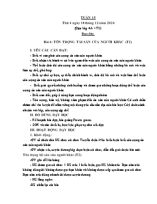Kế hoạch bài dạy Đạo đức Lớp 2 + Lớp 4 - Tuần 15 - Năm học 2024-2025 - Phan Xuân Hiệp