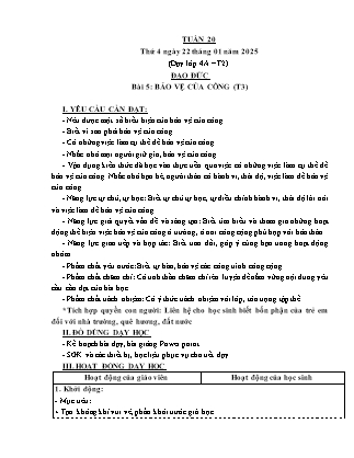 Kế hoạch bài dạy Đạo đức Lớp 2 + Lớp 4 - Tuần 20 - Năm học 2024-2025 - Phan Xuân Hiệp