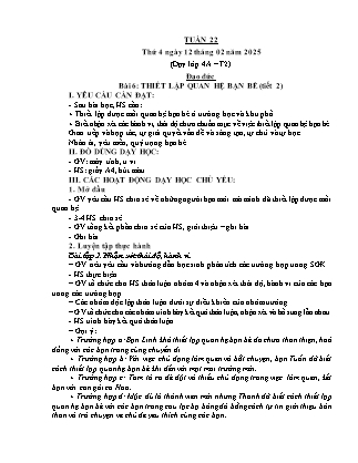 Kế hoạch bài dạy Đạo đức Lớp 2 + Lớp 4 - Tuần 22 - Năm học 2024-2025 - Phan Xuân Hiệp