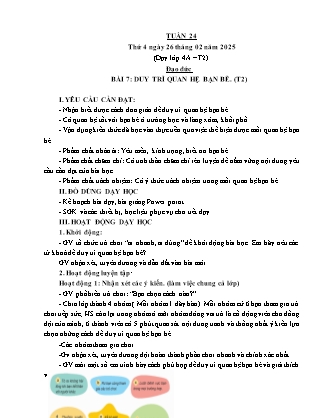 Kế hoạch bài dạy Đạo đức Lớp 2 + Lớp 4 - Tuần 24 - Năm học 2024-2025 - Phan Xuân Hiệp