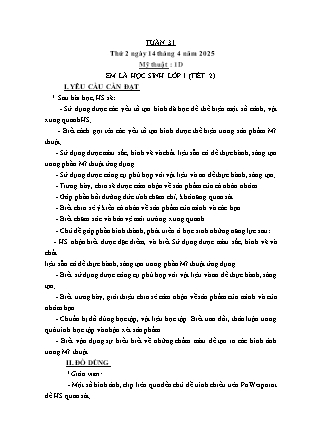 Kế hoạch bài dạy Mĩ thuật & Hoạt động trải nghiệm Khối tiểu học - Tuần 31 - Năm học 2024-2025 - Nguyễn Thị Quỳnh Phương