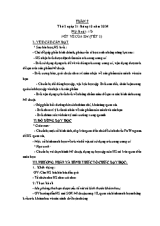 Kế hoạch bài dạy Mĩ thuật & Hoạt động trải nghiệm Khối tiểu học - Tuần 7 - Năm học 2024-2025 - Nguyễn Thị Quỳnh Phương