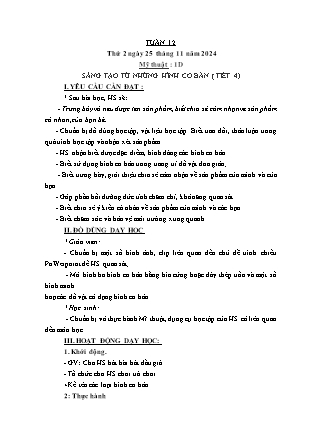 Kế hoạch bài dạy Mĩ thuật & Hoạt động trải nghiệm Khối tiểu học - Tuần 12 - Năm học 2024-2025 - Nguyễn Thị Quỳnh Phương