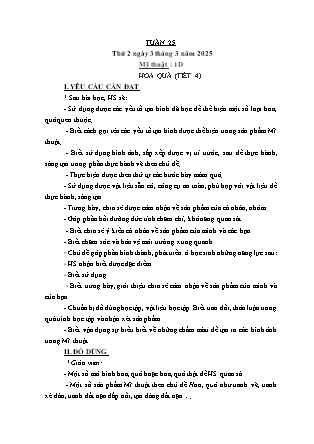 Kế hoạch bài dạy Mĩ thuật & Hoạt động trải nghiệm Khối tiểu học - Tuần 25 - Năm học 2024-2025 - Nguyễn Thị Quỳnh Phương