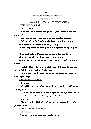 Kế hoạch bài dạy Mĩ thuật & Hoạt động trải nghiệm Khối tiểu học - Tuần 15 - Năm học 2024-2025 - Nguyễn Thị Quỳnh Phương