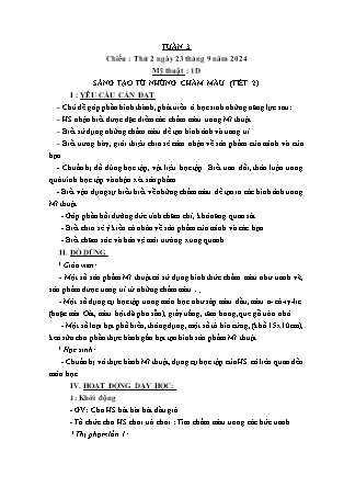 Kế hoạch bài dạy Mĩ thuật & Hoạt động trải nghiệm Khối tiểu học - Tuần 3 - Năm học 2024-2025 - Nguyễn Thị Quỳnh Phương
