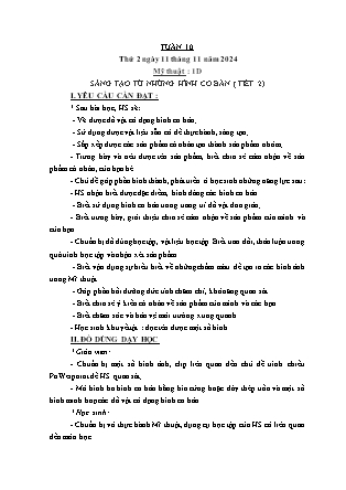 Kế hoạch bài dạy Mĩ thuật & Hoạt động trải nghiệm Khối tiểu học - Tuần 10 - Năm học 2024-2025 - Nguyễn Thị Quỳnh Phương