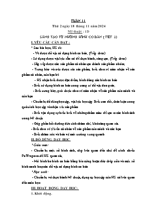 Kế hoạch bài dạy Mĩ thuật & Hoạt động trải nghiệm Khối tiểu học - Tuần 11 - Năm học 2024-2025 - Nguyễn Thị Quỳnh Phương