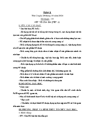 Kế hoạch bài dạy Mĩ thuật & Hoạt động trải nghiệm Khối tiểu học - Tuần 8 - Năm học 2024-2025 - Nguyễn Thị Quỳnh Phương