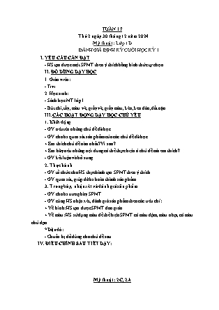 Kế hoạch bài dạy Mĩ thuật & Hoạt động trải nghiệm Khối tiểu học - Tuần 17 - Năm học 2024-2025 - Nguyễn Thị Quỳnh Phương