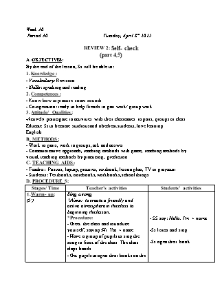 Kế hoạch bài dạy Tiếng Anh Lớp 1 - Tuần 30 - Review 2: Self check - Năm học 2024-2025 - Trịnh Thị Thúy Hạnh