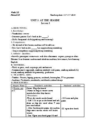 Kế hoạch bài dạy Tiếng Anh Lớp 2 - Tuần 10. Unit 3: At the seaside - Lesson 3. Period 10 - Năm học 2024-2025 - Đinh Thị Linh Nhâm