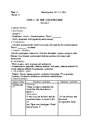 Kế hoạch bài dạy Tiếng Anh Lớp 2 - Tuần 12. Unit 4: In the countryside - Lesson 2. Period 12 - Năm học 2024-2025 - Đinh Thị Linh Nhâm