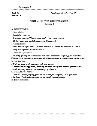 Kế hoạch bài dạy Tiếng Anh Lớp 2 - Tuần 13. Unit 4: In the countryside - Lesson 3. Period 13 - Năm học 2024-2025 - Đinh Thị Linh Nhâm