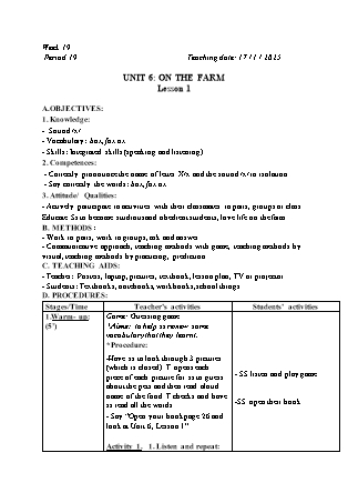 Kế hoạch bài dạy Tiếng Anh Lớp 2 - Tuần 19. Unit 6: On the farm - Lesson 1. Period 19 - Năm học 2024-2025 - Đinh Thị Linh Nhâm