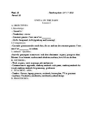 Kế hoạch bài dạy Tiếng Anh Lớp 2 - Tuần 20. Unit 6: On the farm - Lesson 2. Period 20 - Năm học 2024-2025 - Đinh Thị Linh Nhâm