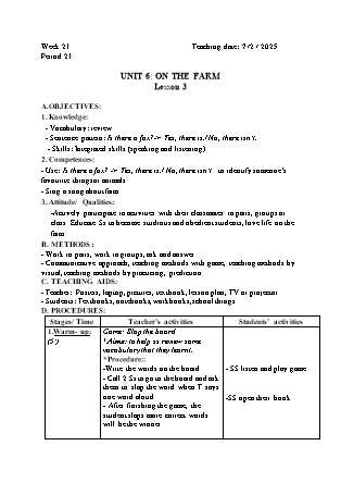 Kế hoạch bài dạy Tiếng Anh Lớp 2 - Tuần 21. Unit 6: On the farm - Lesson 23. Period 21 - Năm học 2024-2025 - Đinh Thị Linh Nhâm