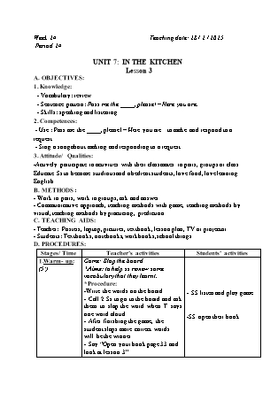 Kế hoạch bài dạy Tiếng Anh Lớp 2 - Tuần 24. Unit 7: In the kitchen - Lesson 3. Period 24 - Năm học 2024-2025 - Đinh Thị Linh Nhâm