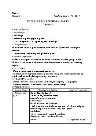 Kế hoạch bài dạy Tiếng Anh Lớp 2 - Tuần 3. Unit 1: At my birthday party - Lesson 3. Period 3 - Năm học 2024-2025 - Đinh Thị Linh Nhâm