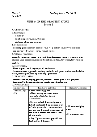 Kế hoạch bài dạy Tiếng Anh Lớp 2 - Tuần 31. Unit 9: In the grocery store - Lesson 1. Period 31 - Năm học 2024-2025 - Đinh Thị Linh Nhâm