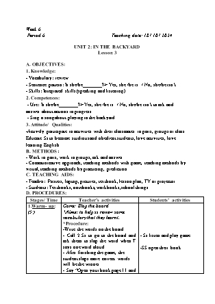 Kế hoạch bài dạy Tiếng Anh Lớp 2 - Tuần 6. Unit 2: In the backyard - Lesson 3. Period 6 - Năm học 2024-2025 - Đinh Thị Linh Nhâm