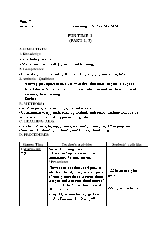 Kế hoạch bài dạy Tiếng Anh Lớp 2 - Tuần 7. Fun time 1 - Period 7 - Năm học 2024-2025 - Đinh Thị Linh Nhâm