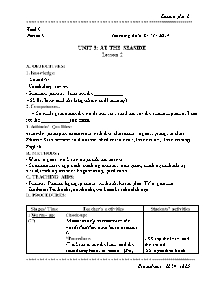 Kế hoạch bài dạy Tiếng Anh Lớp 2 - Tuần 9. Unit 3: At the seaside - Lesson 2. Period 9 - Năm học 2024-2025 - Đinh Thị Linh Nhâm