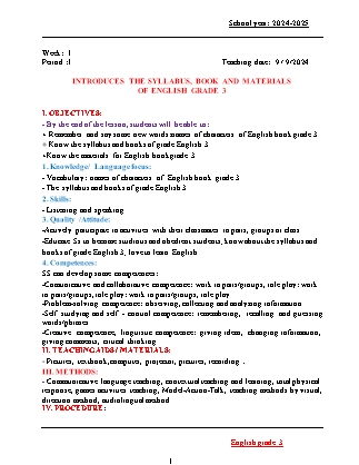 Kế hoạch bài dạy Tiếng Anh Lớp 3 - Tuần 1: Started - Năm học 2024-2025 - Đinh Thị Linh Nhâm
