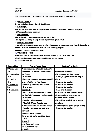 Kế hoạch bài dạy Tiếng Anh Lớp 3 - Tuần 1: Starter - Năm học 2024-2025 - Trịnh Thị Thúy Hạnh