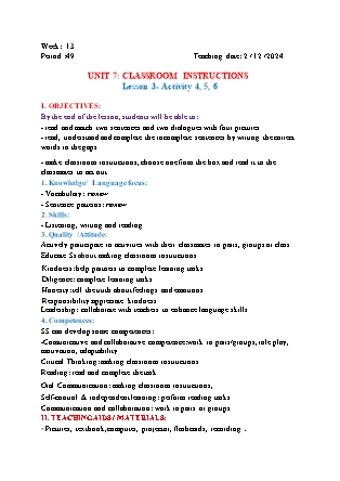 Kế hoạch bài dạy Tiếng Anh Lớp 3 - Tuần 13 - Unit 7 + Unit 8 - Năm học 2024-2025 - Đinh Thị Linh Nhâm