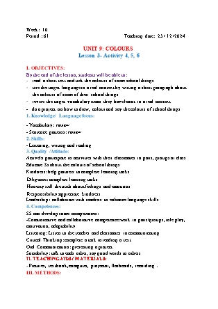 Kế hoạch bài dạy Tiếng Anh Lớp 3 - Tuần 16 - Unit 9 + Unit 10 - Năm học 2024-2025 - Đinh Thị Linh Nhâm